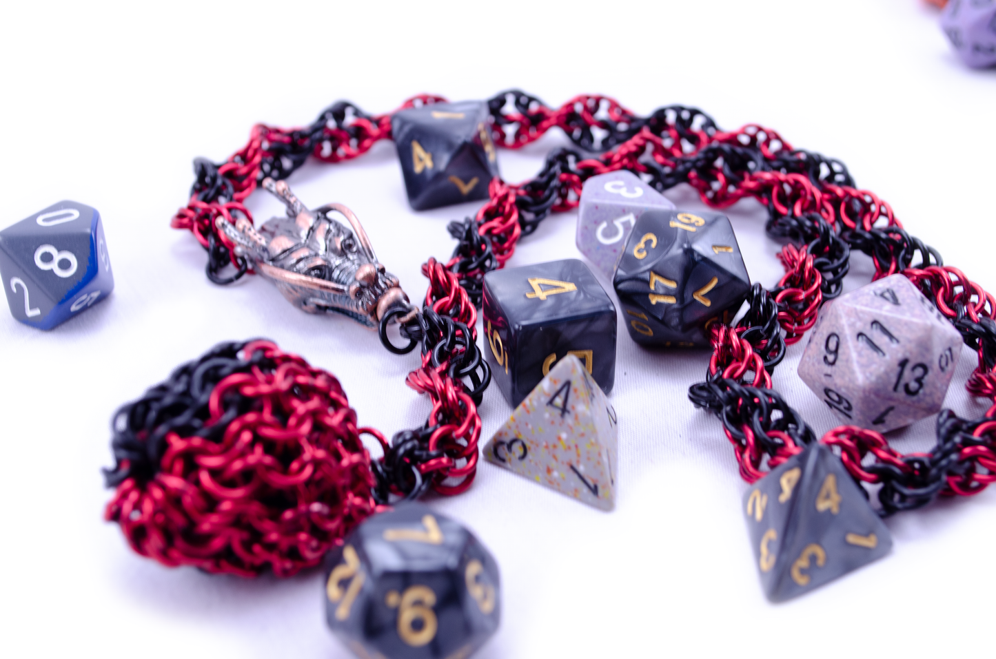 D20 captured necklace with dragon head clasp